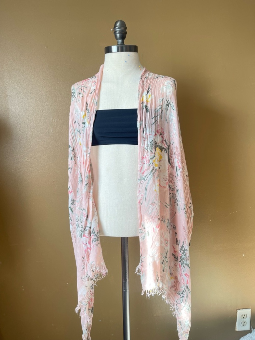 Light Pink Floral Open-Front Shawl Cardigan